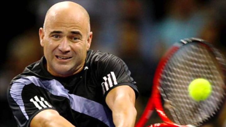 Andre Agassi hitting a tennis ball