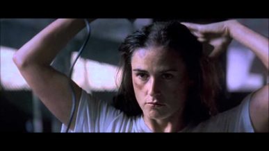 Demi Moore shaving hair off in movie scene from movie gi jane