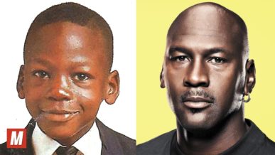 Michael Jordan comparison photo as a young boy and present day