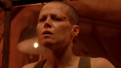 Sigourney Weaver shaved head scene from Alien 3