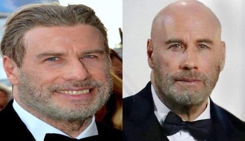 John Travolta side by side with hair and without